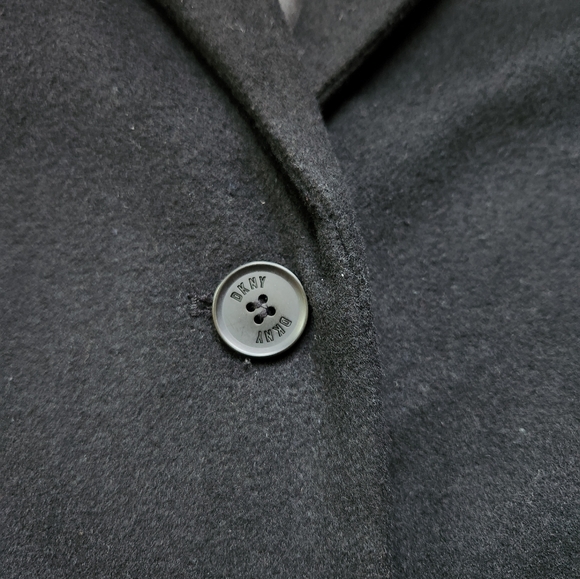 DKNY Black Wool Coat Womens Xl Long Zipper Pockets Button - Picture 4 of 14